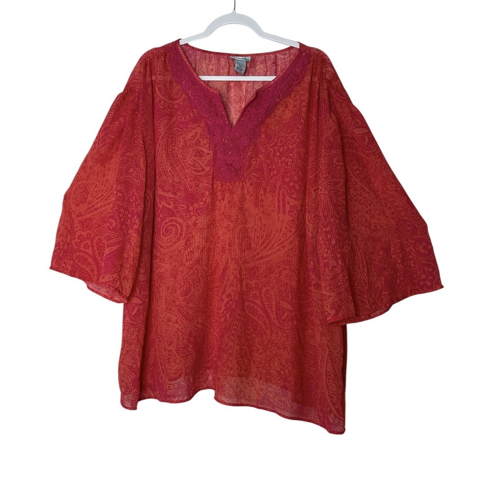 Maggie Barnes For Catherines Top Women Size 2X Plus Bohemian Relaxed Grandmacore